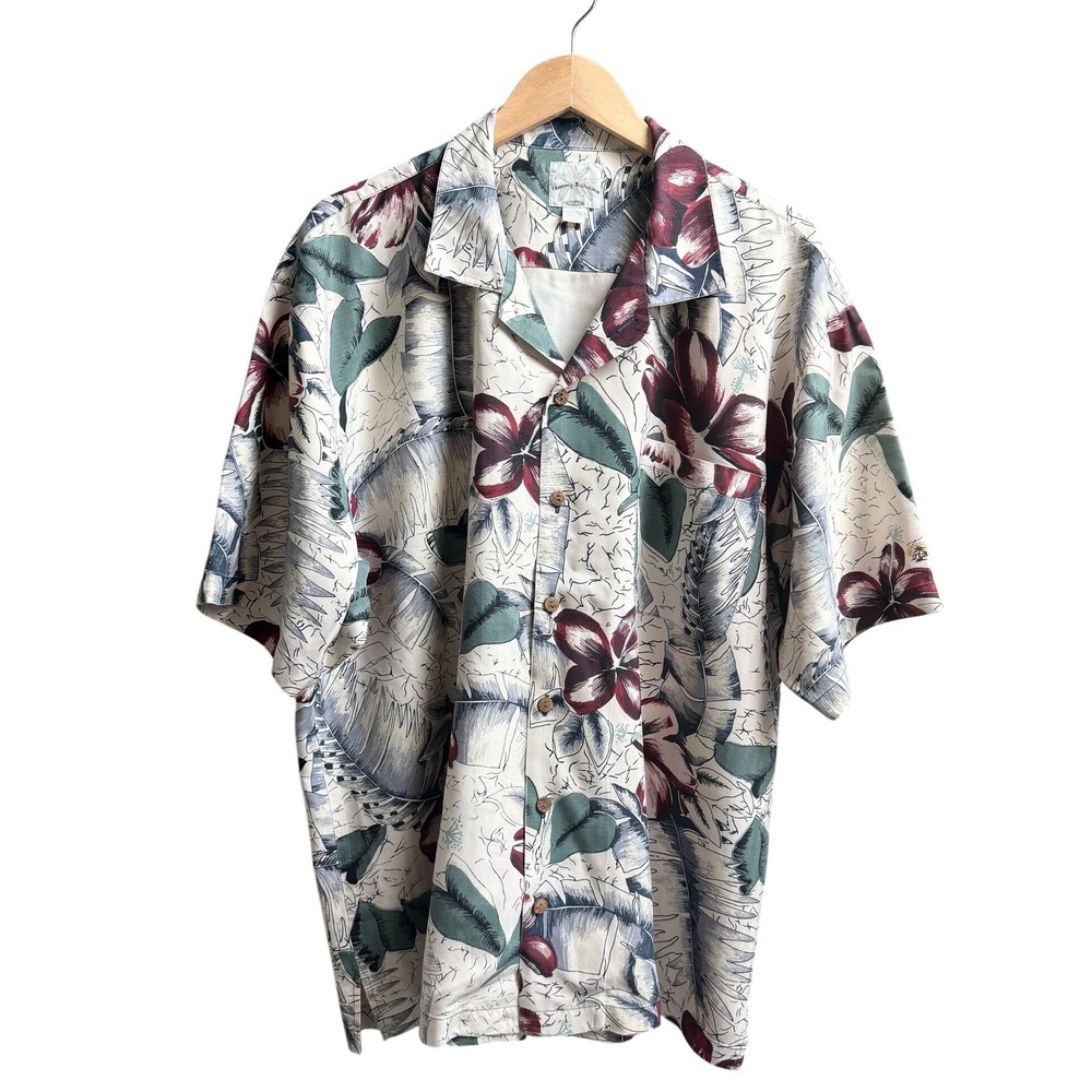 Tommy Bahama Relax Mens XL Silk Tropical Floral Palm Camp Shirt Luau Island